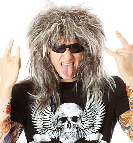 Allaura '80s Mens Rocker Wig and Tattoos Costume Set